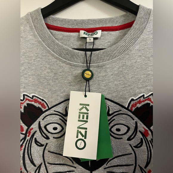 NWT New Kenzo Classic Women's Tiger Crew Neck Grey Red Sweatshirt S - Picture 3 of 3